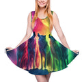 d'été pour femme Northern Lights Wolf Howling, col rond, sans manches, ourlet à volants